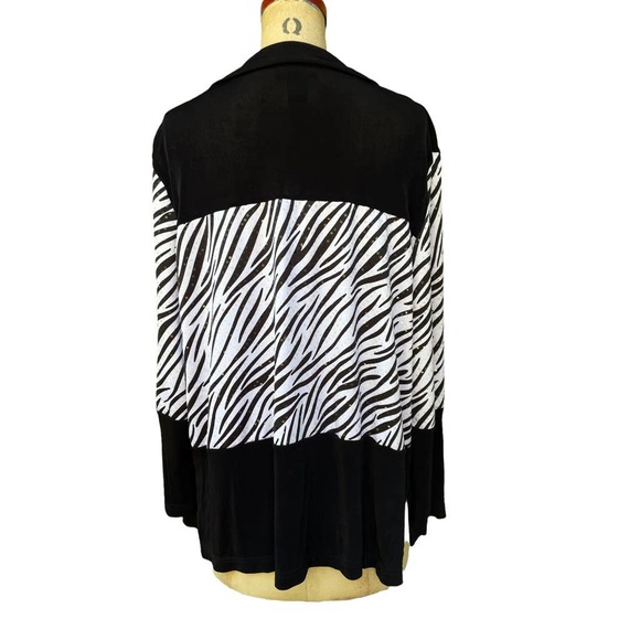 Slinki Women's Open Front Zebra Jacket Black Colorblock Size Medium - Picture 2 of 8